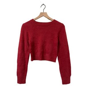 Urban Outfitters Red Fuzzy Soft Cropped Long Sleeve Sweater Size Medium